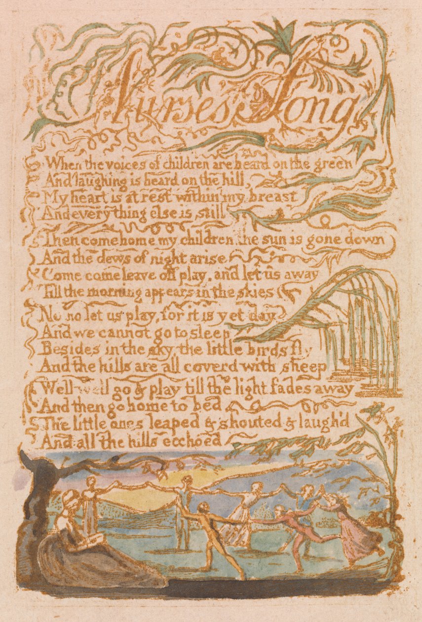 &39;Canção da Enfermeira&39;, gravura 22 de &39;Canções da Inocência&39; de William Blake