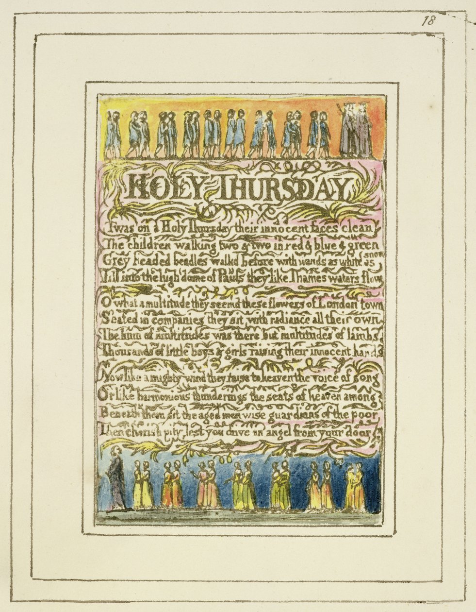 P.124-1950.pt18 Quinta-feira Santa: prato 18 de Canções da Inocência e da Experiência (exemplar R) c.1802-08 (gravura, tinta e wc) de William Blake