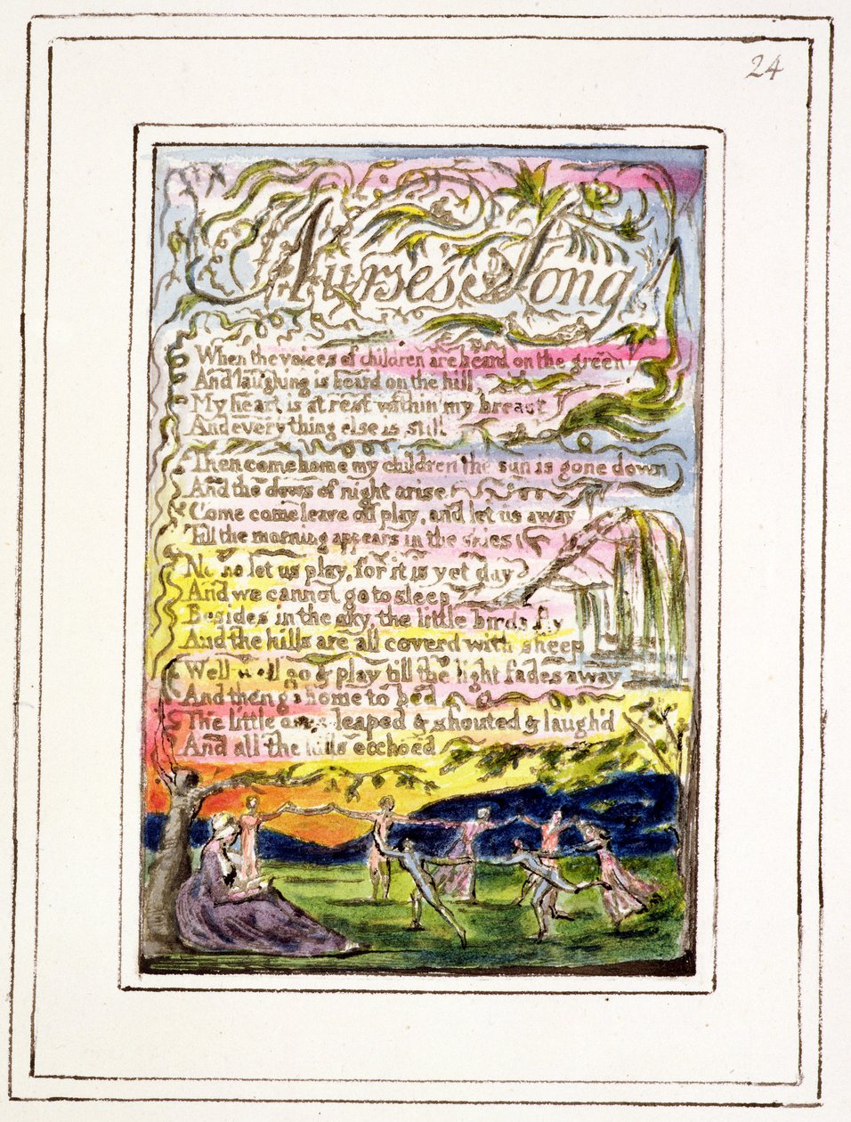 P.124-1950.pt24 Canção da Enfermeira: placa 24 de Songs of Innocence e of Experience (exemplar R) c.1802-08 (gravura, tinta e wc) de William Blake