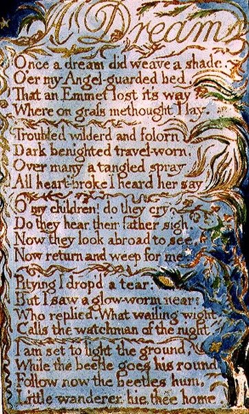 P.124-1950.pt26 A Dream: plate 26 from Songs of Innocence and of Experience (copy AA) c.1815-26 (tinta gravada e aguarela) de William Blake