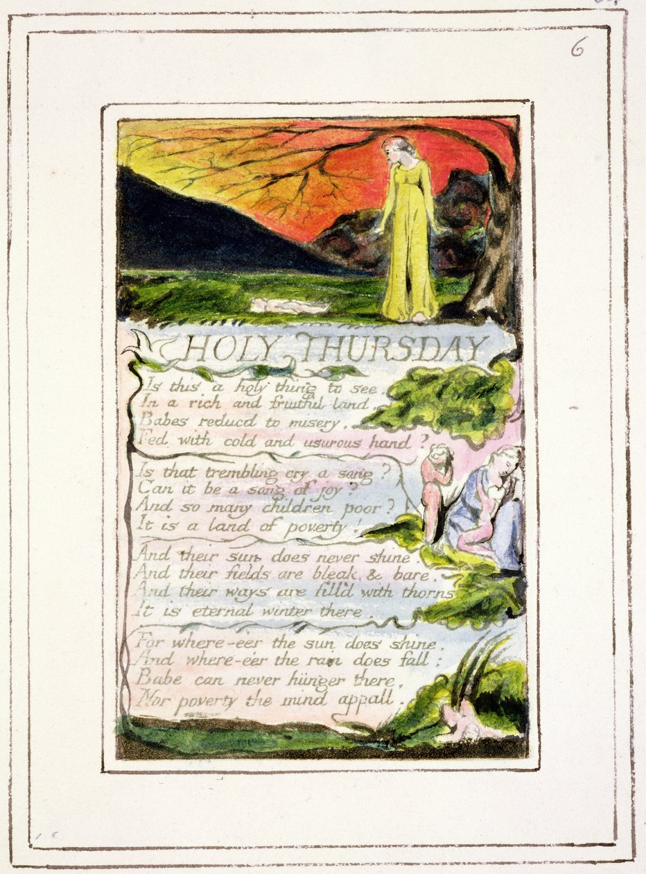 P.124-1950.pt34 Quinta-feira Santa: prato 34 de Canções da Inocência e da Experiência (exemplar R) c.1802-08 (gravura, tinta e wc) de William Blake