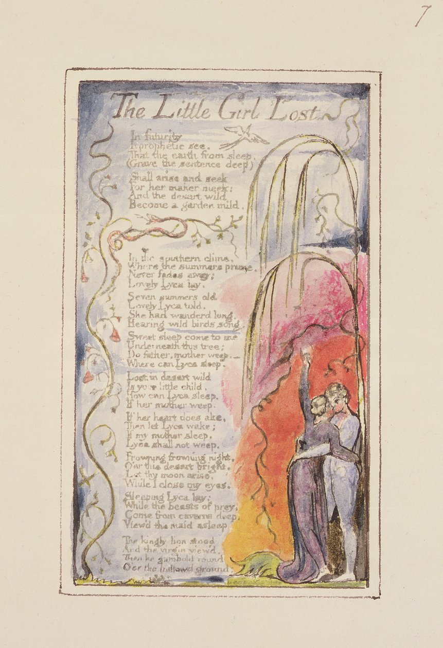 P.124-1950.pt35 A Menina Perdida: placa 35 de Canções da Inocência e da Experiência (cópia R) c.1802-08 (gravura, tinta e wc) de William Blake