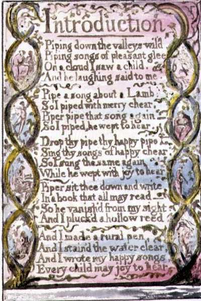P.124-1950.pt3 Introdução: placa 3 de Canções da Inocência e da Experiência (cópia R) c.1802-08 (gravura, tinta e aguarela) de William Blake