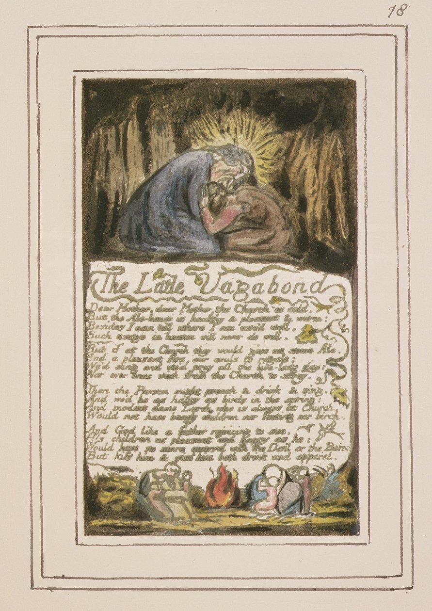 P.124-1950.pt46 O Pequeno Vagabundo: prato 46 de Canções da Inocência e da Experiência (exemplar R) c.1802-08 (gravura, tinta e wc) de William Blake