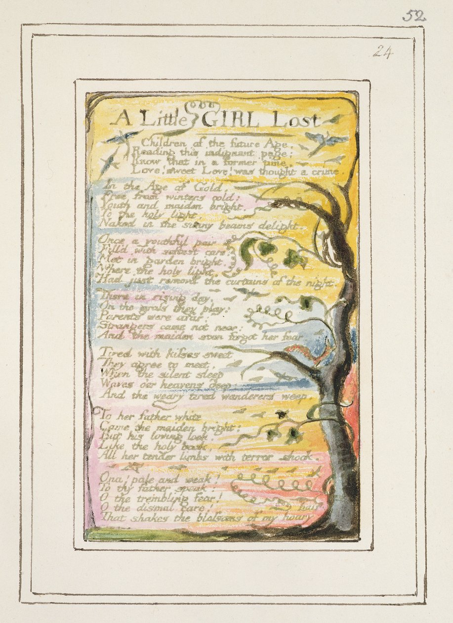 P.124-1950.pt52 Uma Menina Perdida: placa 52 de &39;Canções da Inocência e da Experiência&39; (exemplar R) c.1802-08 (gravura, tinta e wc) de William Blake