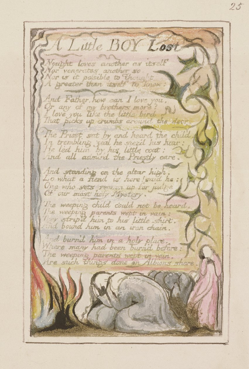 P.124-1950.pt53 Um Garotinho Perdido: prato 53 de Canções da Inocência e da Experiência (exemplar R) c.1802-08 (gravura, tinta e wc) de William Blake