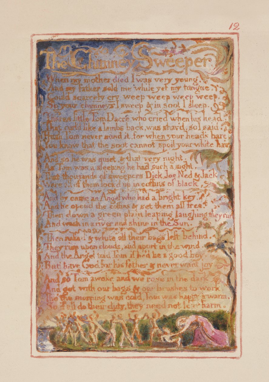 P.125-1950.pt12 The Chimney Sweeper: prato 12 de Songs of Innocence e of Experience (exemplar AA) c.1815-26 (gravura, tinta e wc) de William Blake