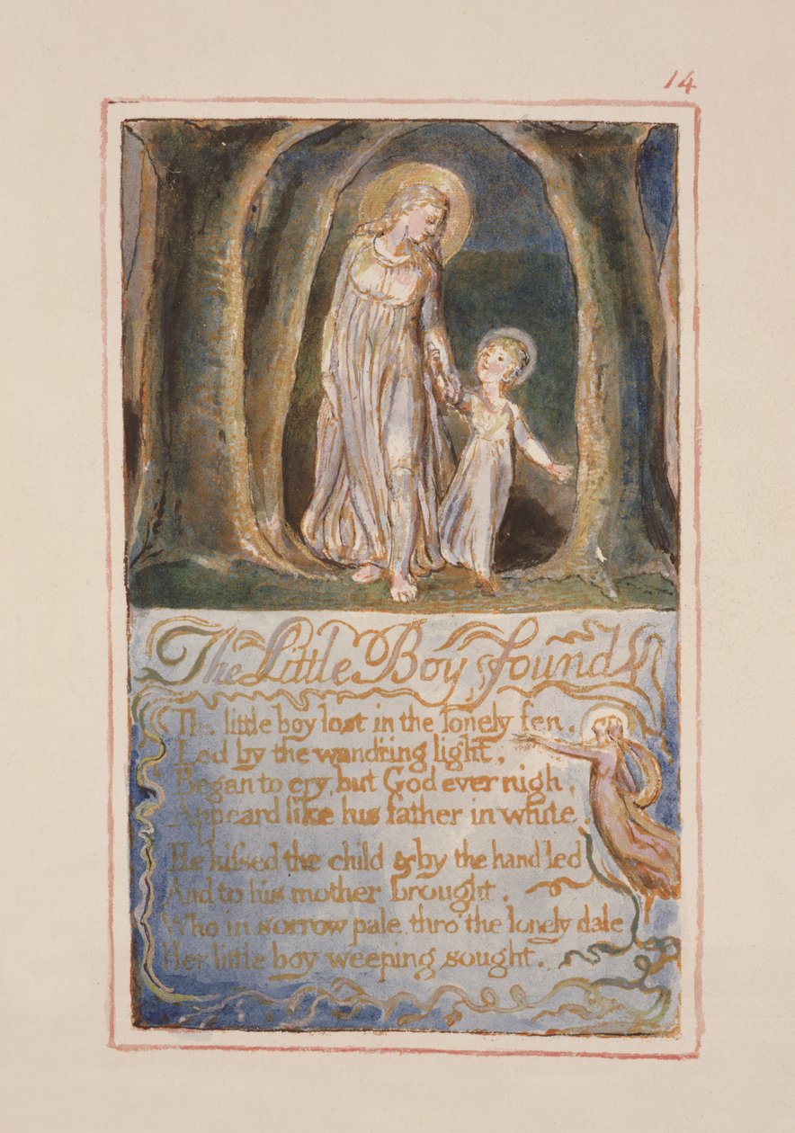 P.125-1950.pt14 O Garotinho Encontrado: placa 14 de Cântico da Inocência e da Experiência (exemplar AA) c.1815-26 (gravura, tinta e wc) de William Blake