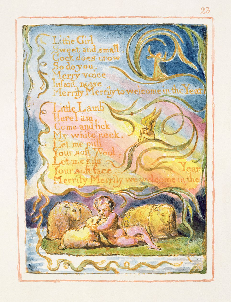 P.125-1950.pt23 Primavera (cont.): Placa 23 de Songs of Innocence e of Experience (exemplar AA) c.1815-26 (gravura, tinta e wc) de William Blake
