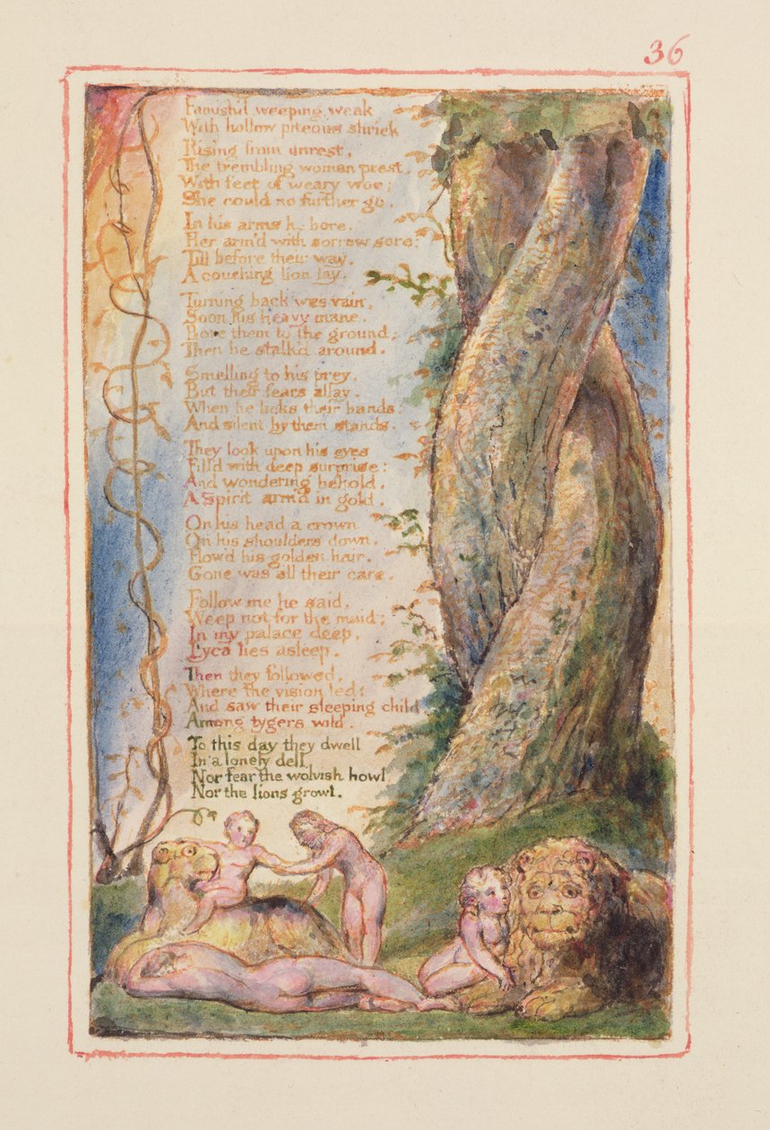P.125-1950.pt36 A Menina Encontrada (cont.): Placa 36 de Canções da Inocência e da Experiência (exemplar AA) c.1815-26 (gravura, tinta e wc) de William Blake