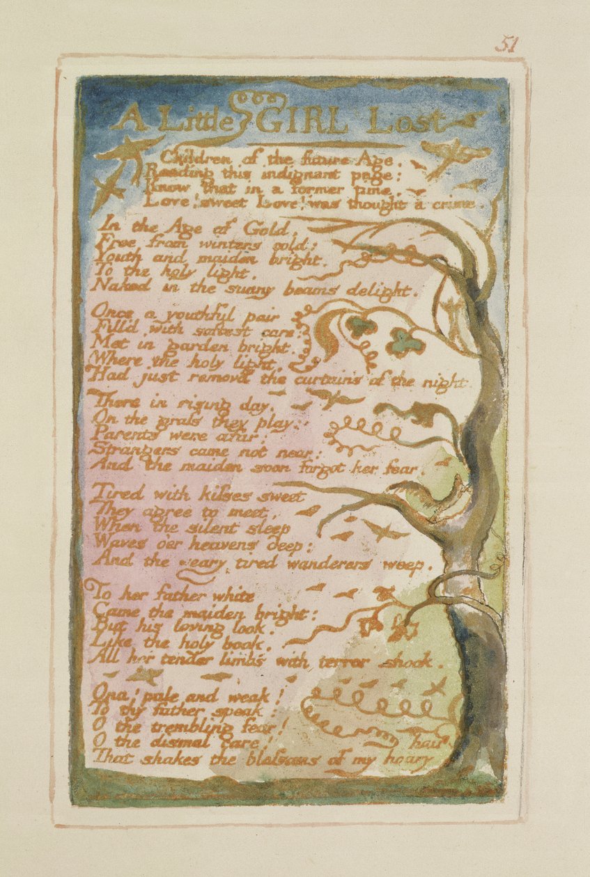P.125-1950.pt51 Uma Menina Perdida: prato 51 de Songs of Innocence e of Experience (exemplar AA) c.1815-26 (gravura, tinta e wc) de William Blake