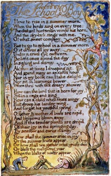P.125-1950.pt53 The School Boy: plate 53 from Songs of Innocence and of Experience (copy AA) c.1815-26 (gravura, tinta e aguarela) de William Blake