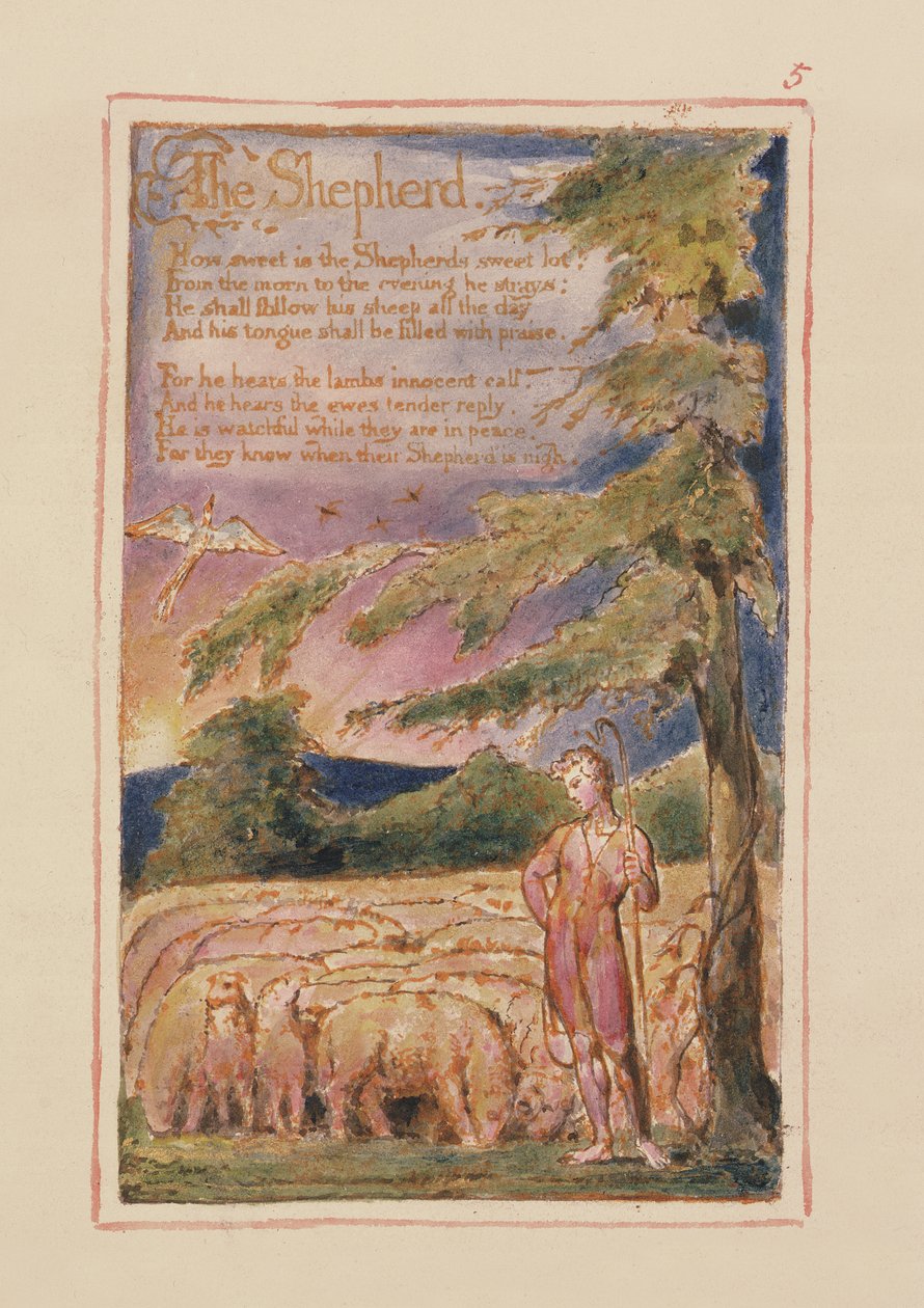 P.125.1950.pt5 O Pastor: prato 5 de Canções da Inocência e da Experiência (exemplar AA) c.1815-26 (gravura, tinta e wc) de William Blake