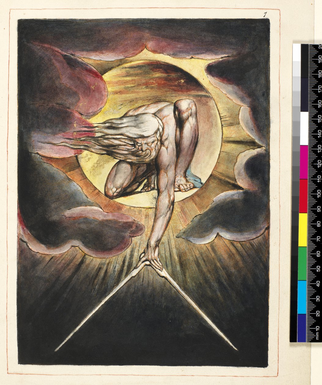 P.127-1950.pt.19 O Ancião dos Dias, frontispício da &39;Europa, Uma Profecia&39;, c.1821 (relevo gravado com caneta e wc sobre papel) de William Blake