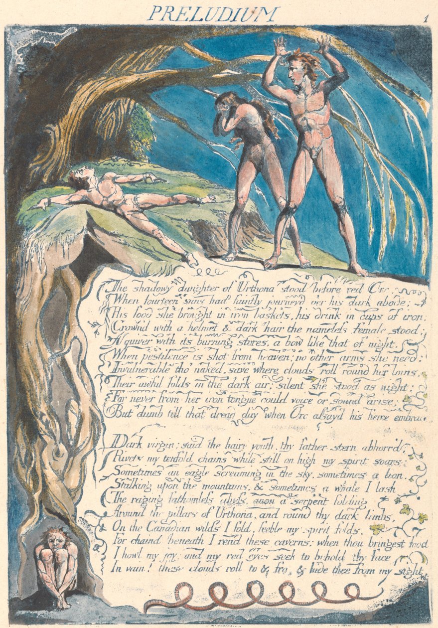 Präludium. "Die schattenhafte Tochter von Urthona stand vor dem roten Orc..." (Platte 3) de William Blake
