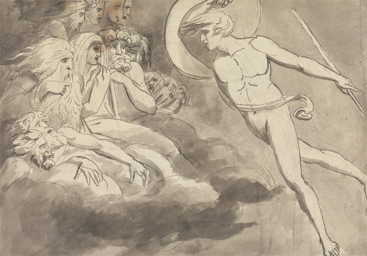 Satanás a aproximar-se da Corte do Caos de William Blake