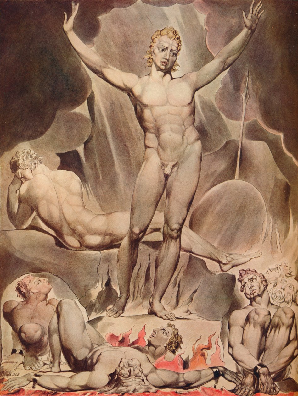 Satanás despertando os anjos rebeldes, 1808 de William Blake