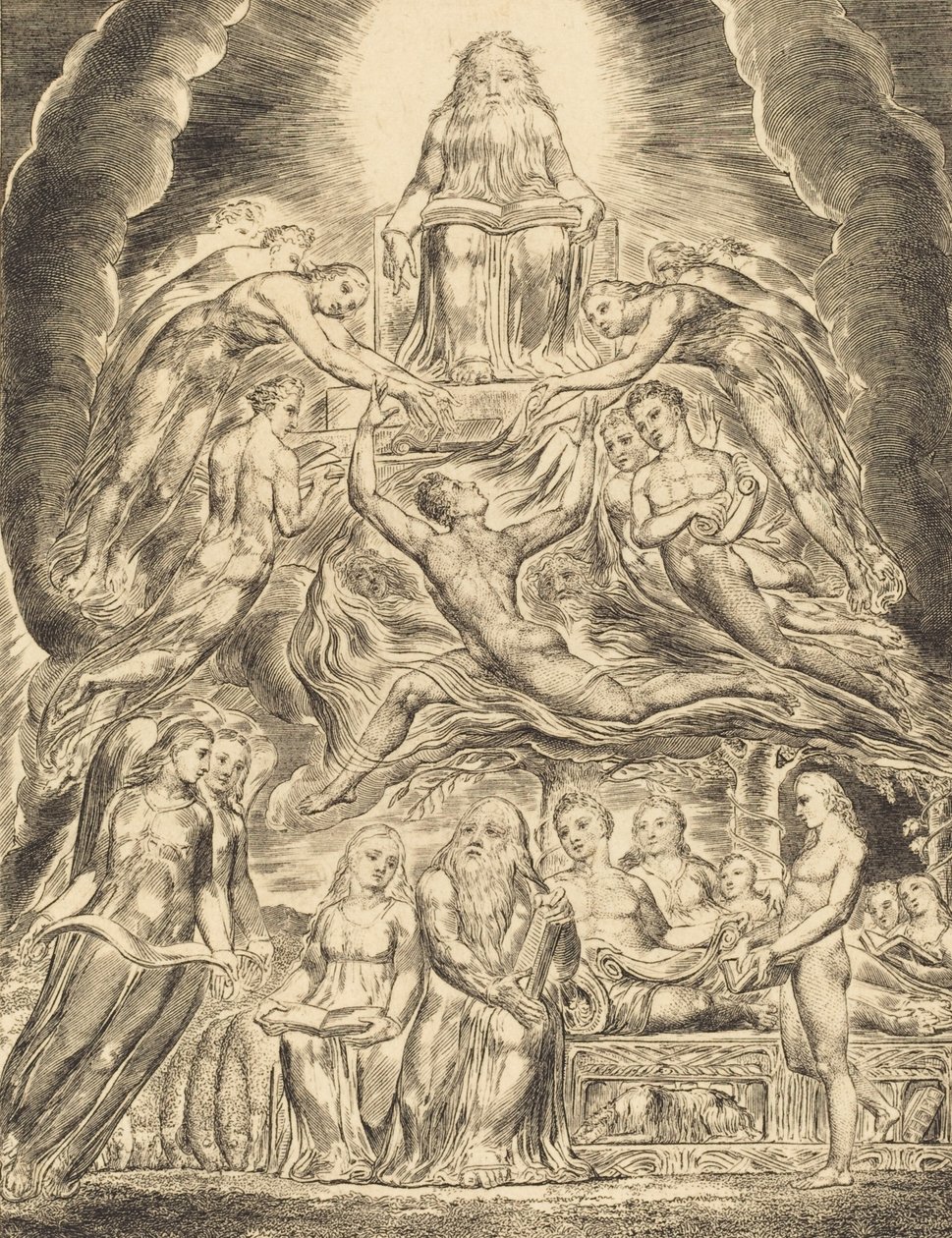 Satanás diante do trono de Deus, 1825. de William Blake