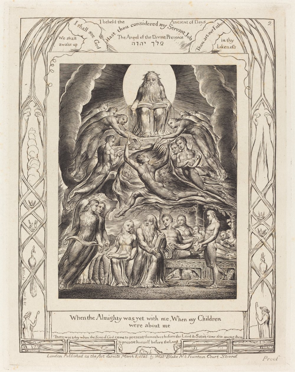 Satanás diante do trono de Deus, 1825. de William Blake