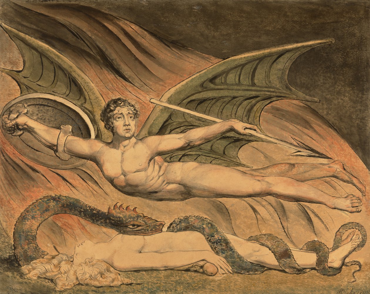 Satanás a regozijar-se com Eva de William Blake