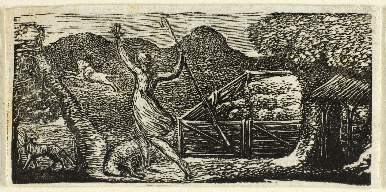 Pastor afugenta o lobo, de As Pastorais de Virgílio de William Blake