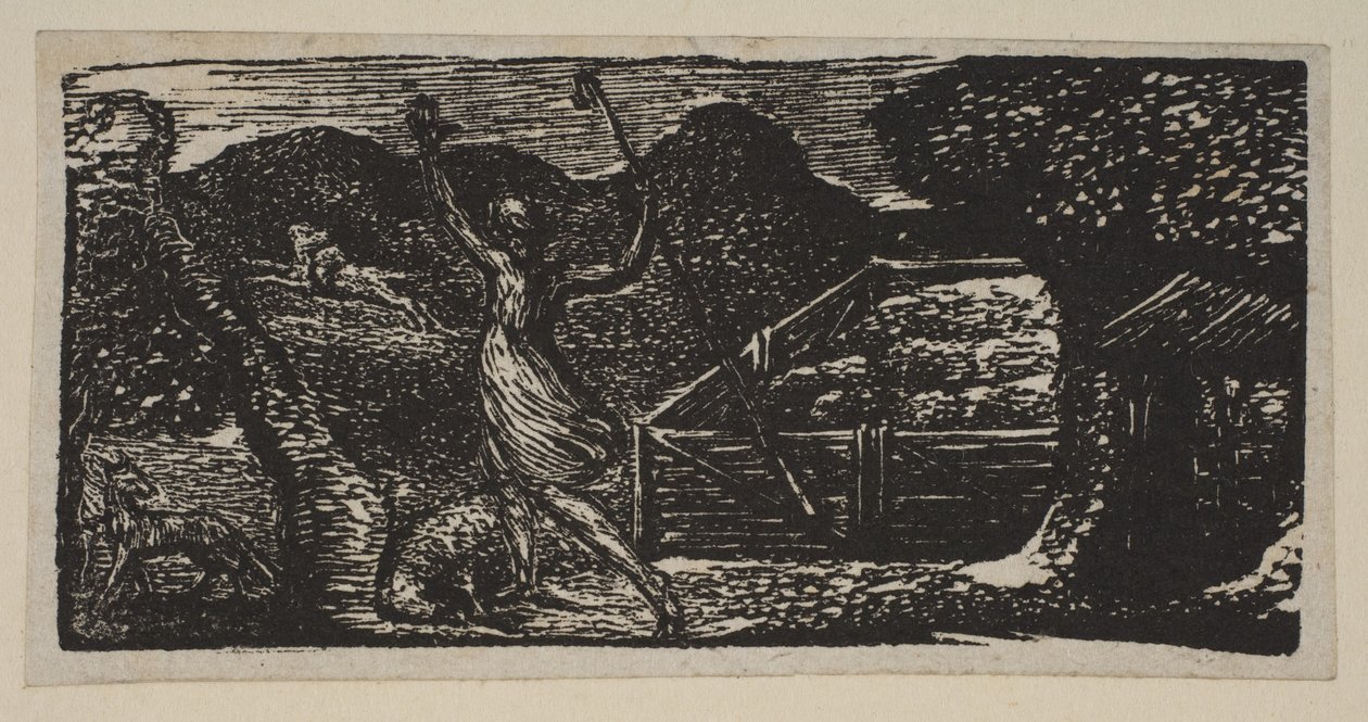 O pastor afugenta um lobo, de Thorntons Pastorals of Virgil, 1821. de William Blake
