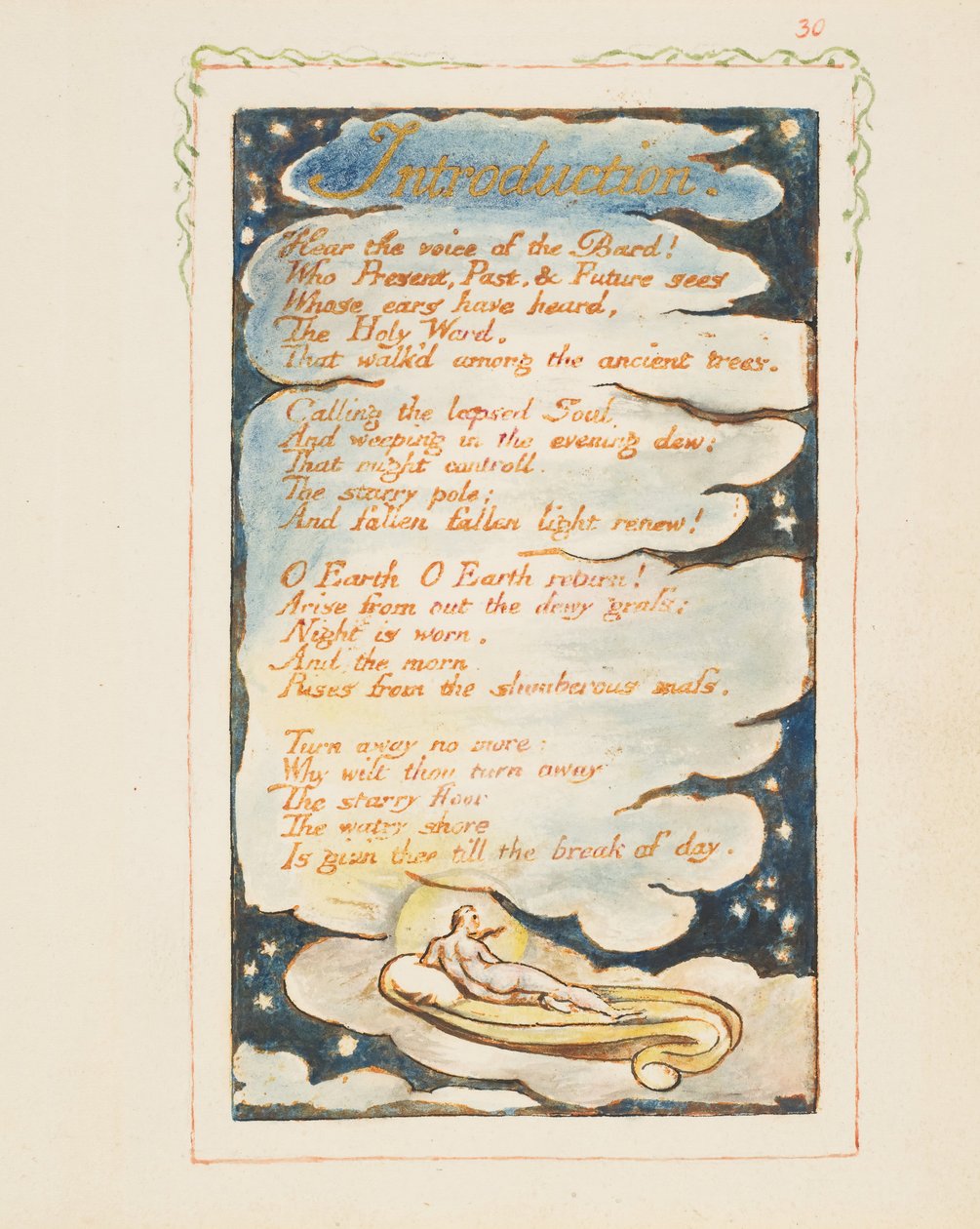 Canções de Experiência: Introdução: Ouça a voz do Bardo, ca. 1825. de William Blake