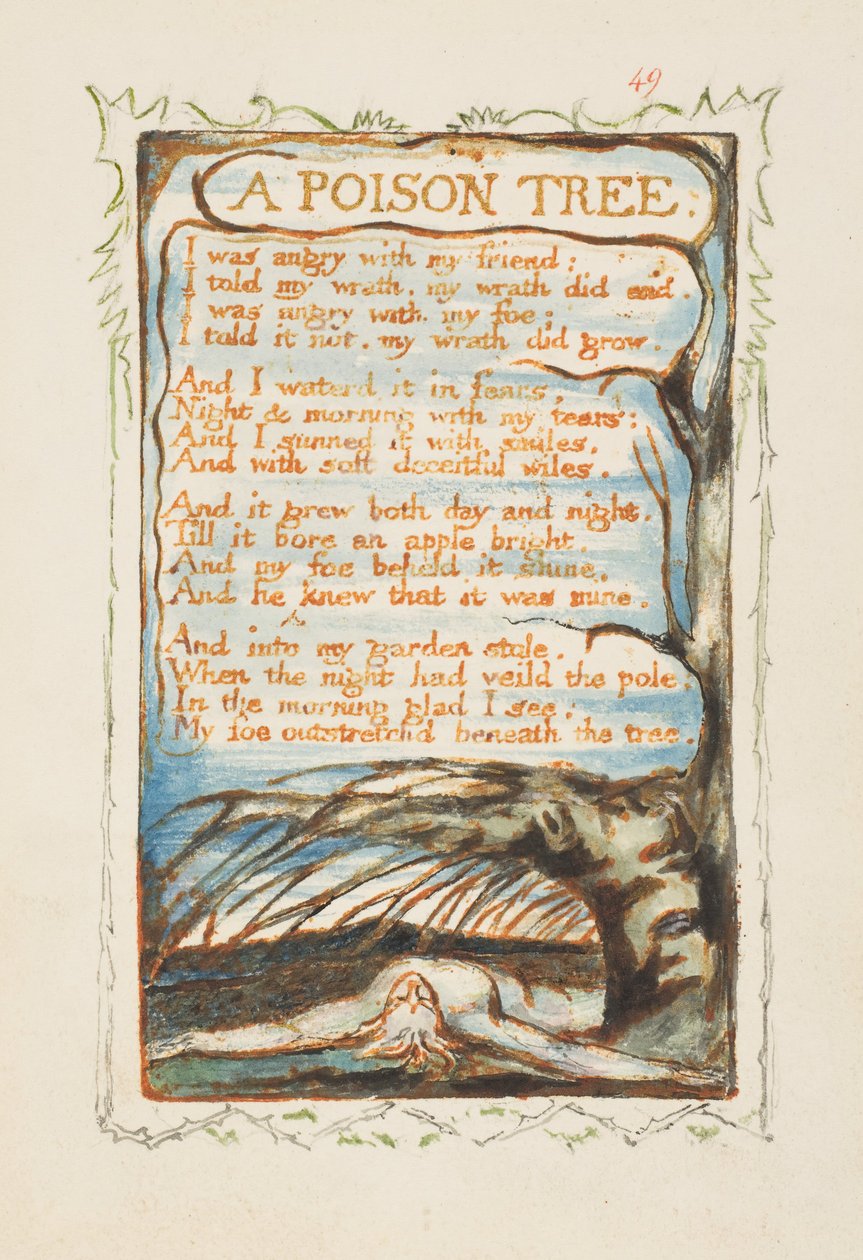 Songs of Innocence and of Experience: A Poison Tree, ca. 1825. de William Blake