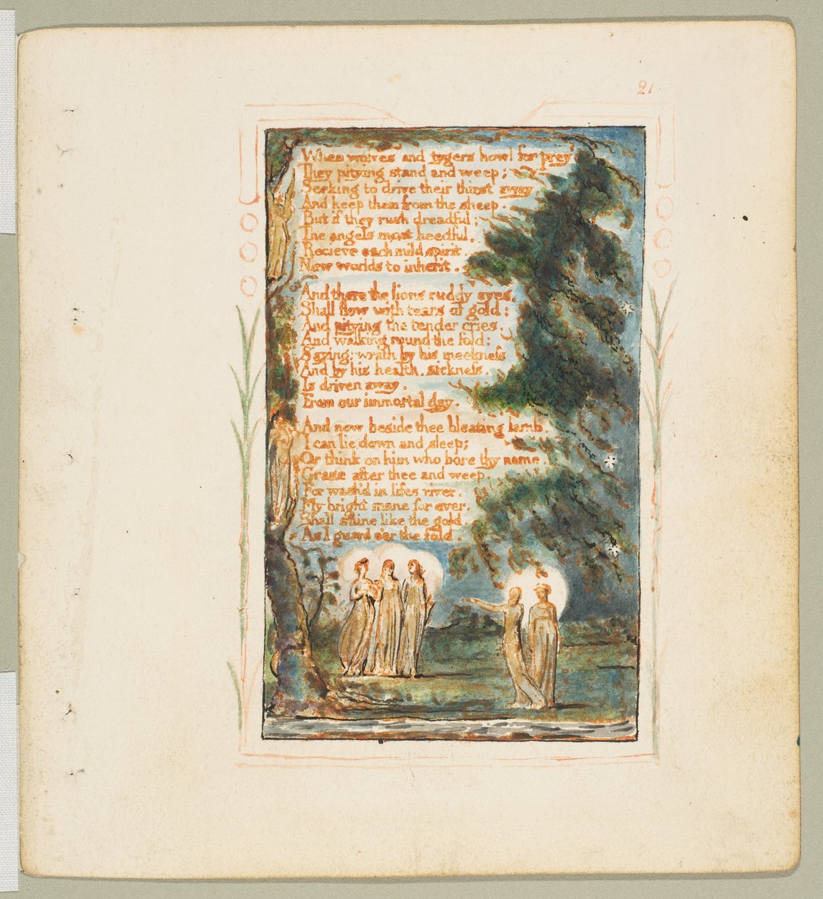 Canções de Inocência e de Experiência: Segundo prato da noite: Quando os lobos e os datilógrafos como..., ca. 1825. de William Blake