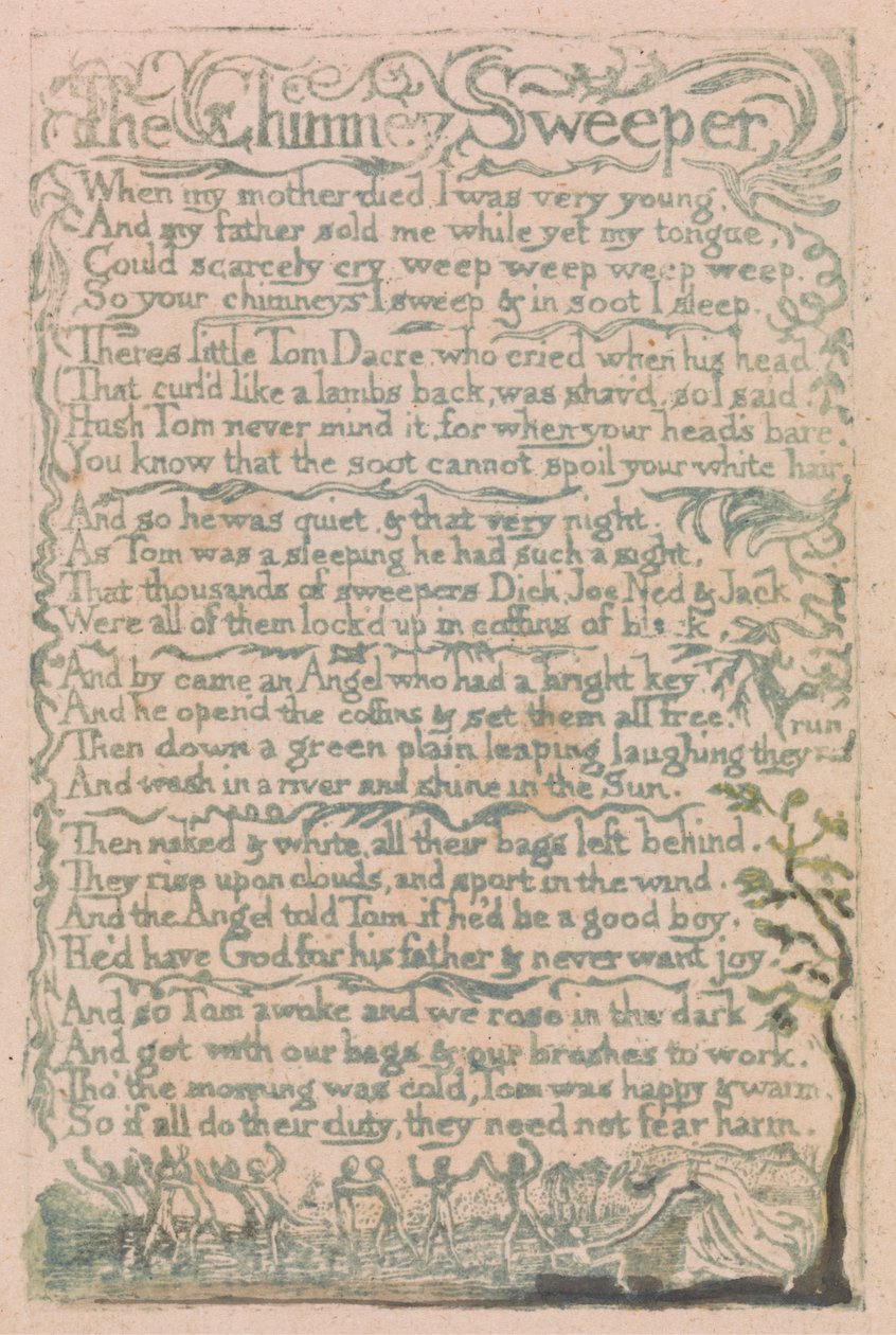 Canções de Inocência e de Experiência, Placa 10, "The Chimney Sweeper" (Bentley 12) de William Blake
