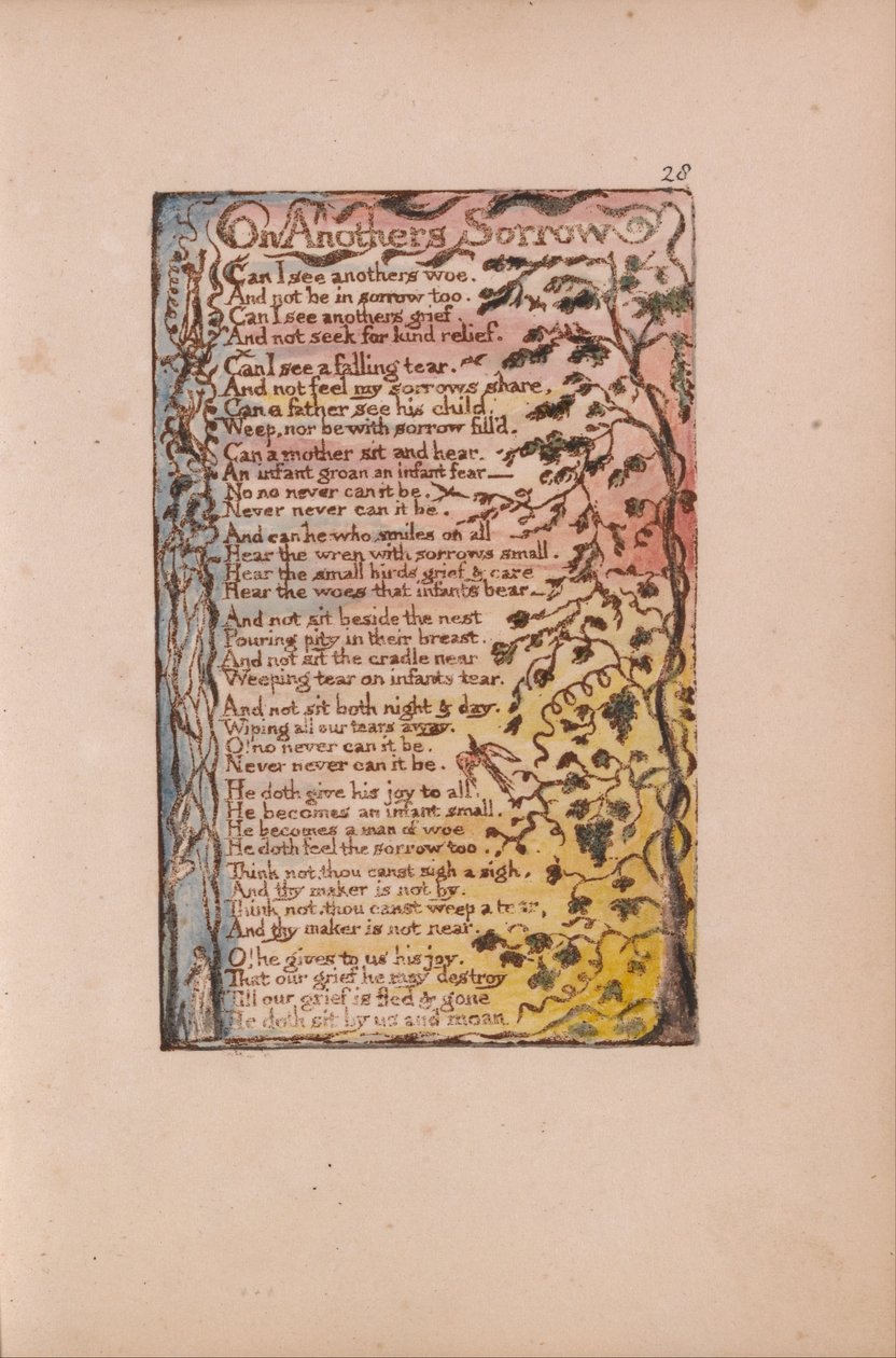 Canções de inocência e experiência, ilustração 28, On Anothers Sorrow (Bentley 27) de William Blake