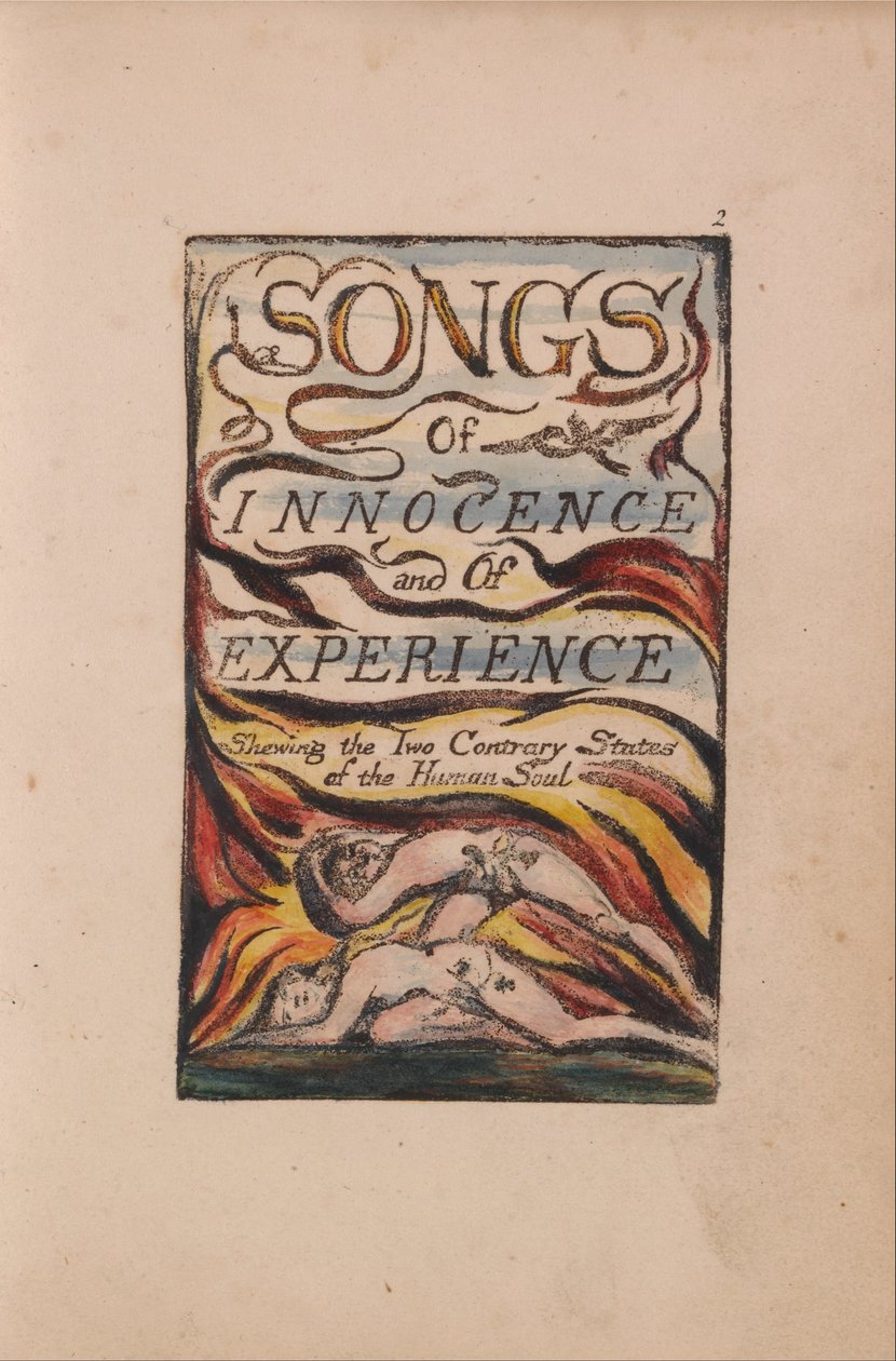 Canções de inocência e experiência, ilustração 2, página de título combinada (Bentley 1) de William Blake