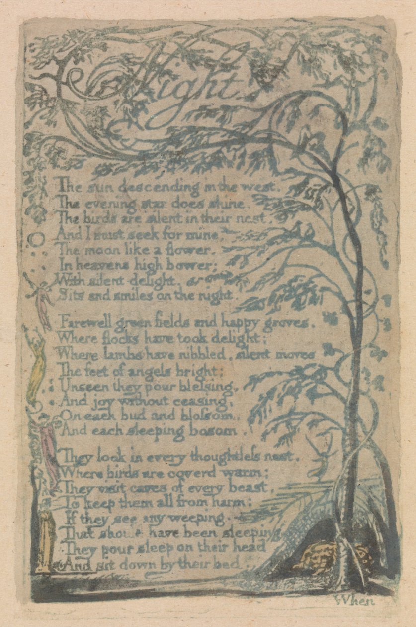 Canções de inocência e experiência, ilustração 30, noite (Bentley 20) de William Blake