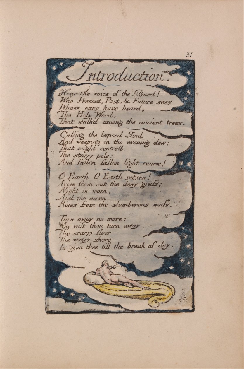 Canções de inocência e experiência, ilustração 31, introdução (Bentley 30) de William Blake