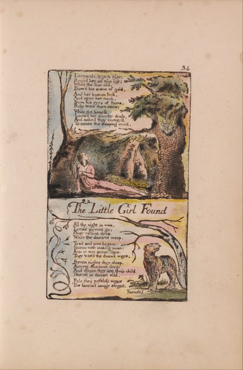 Canções de inocência e experiência, ilustração 34, The Little Girl Found (Bentley 35) de William Blake