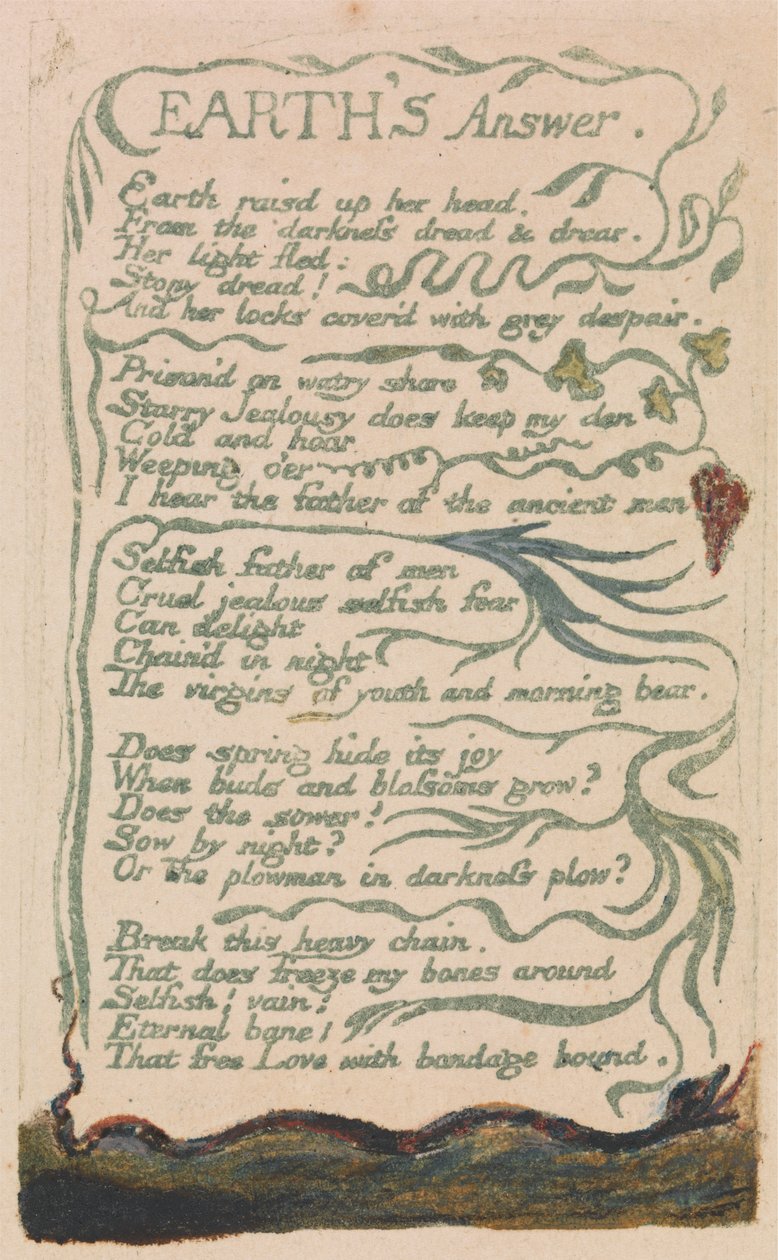 Canções da Inocência e da Experiência, Placa 35, "Resposta da Terra" (Bentley 31) de William Blake
