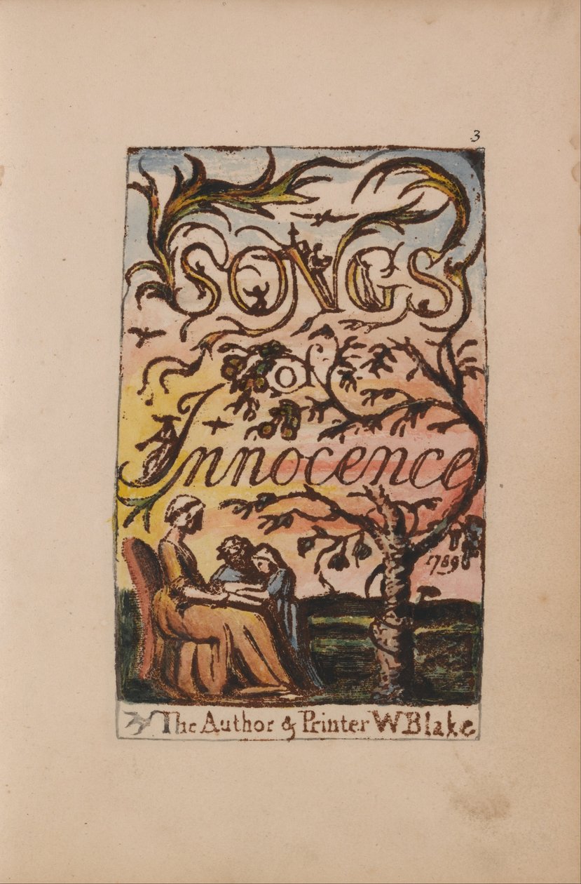 Canções de inocência e experiência, ilustração 3, página de título da inocência (Bentley 3) de William Blake