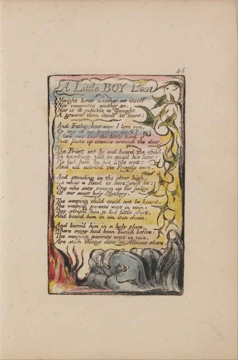 Canções de inocência e experiência, ilustração 46, A Little Boy Lost (Bentley 50) de William Blake