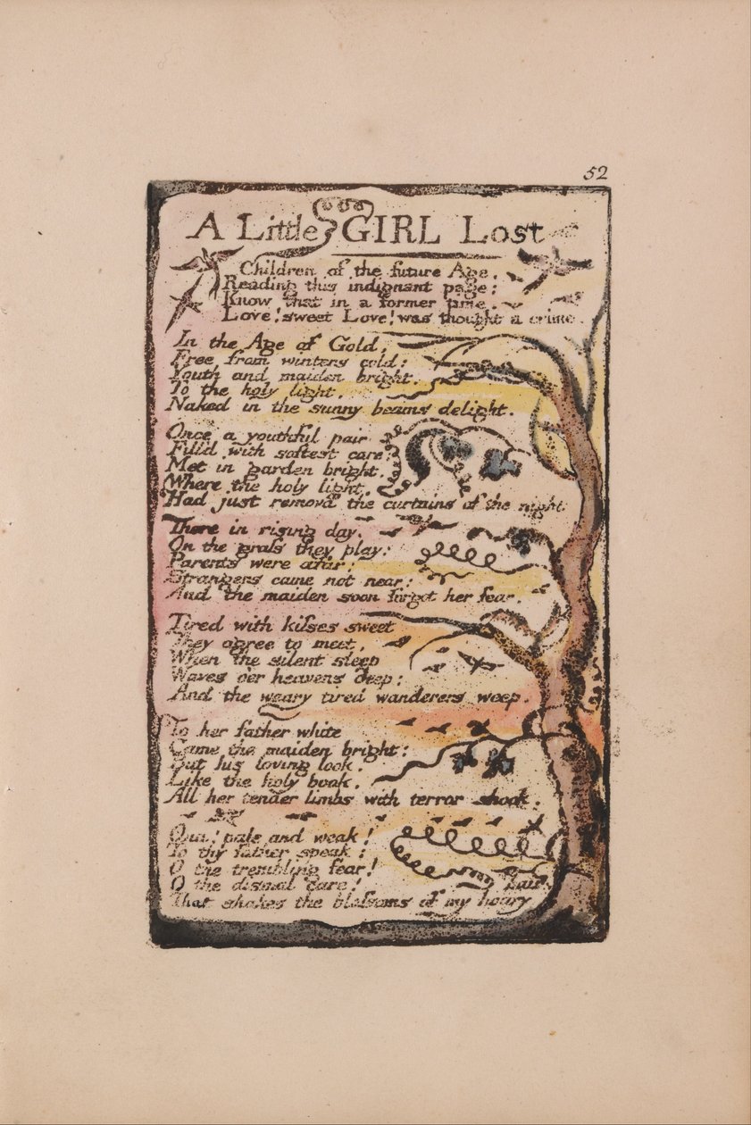 Canções de inocência e experiência, ilustração 52, A Little Girl Lost (Bentley 51) de William Blake