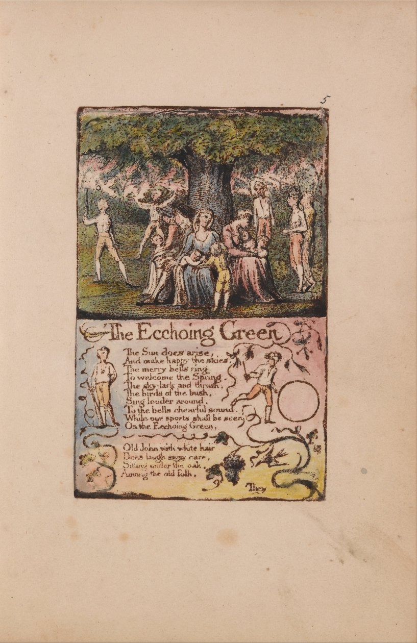 Canções de inocência e experiência, ilustração 5, The Ecchoing Green (Bentley 6) de William Blake