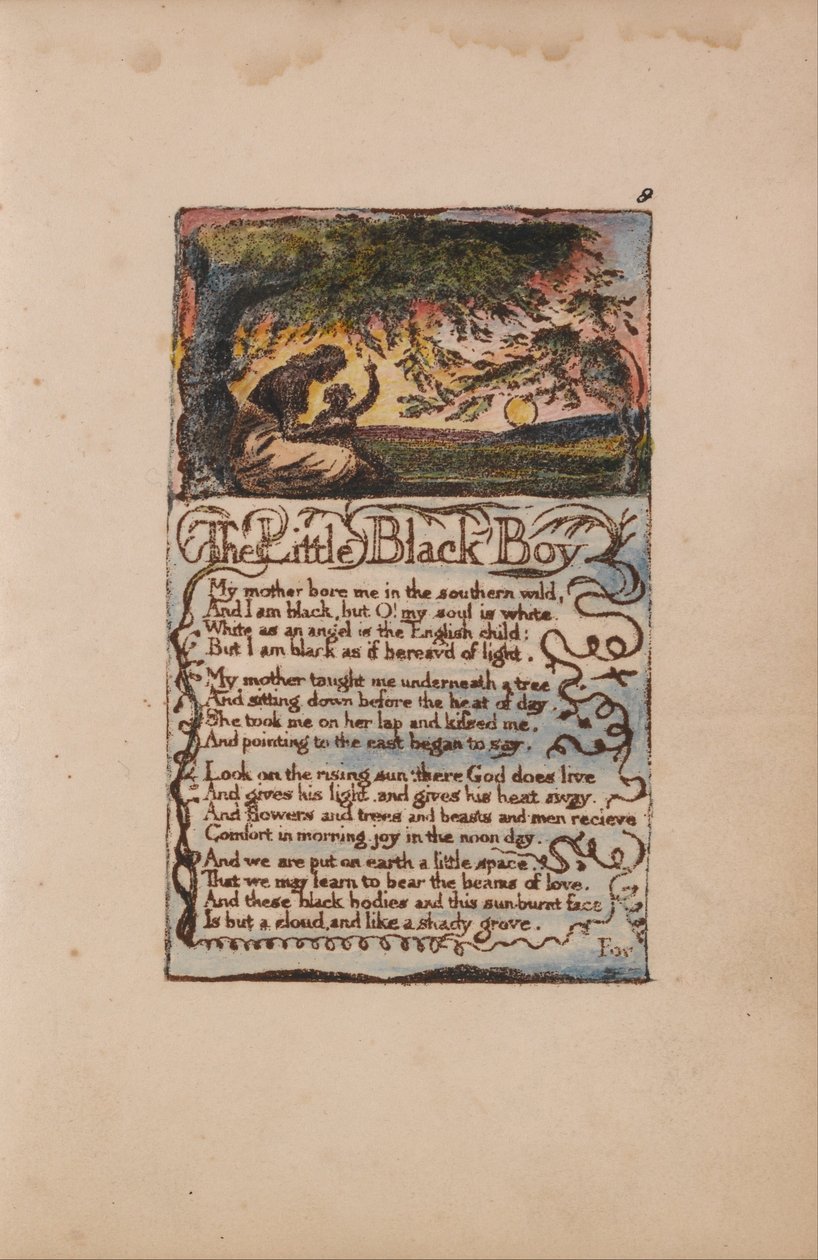 Canções de inocência e experiência, ilustração 8, O garotinho negro (Bentley 9) de William Blake