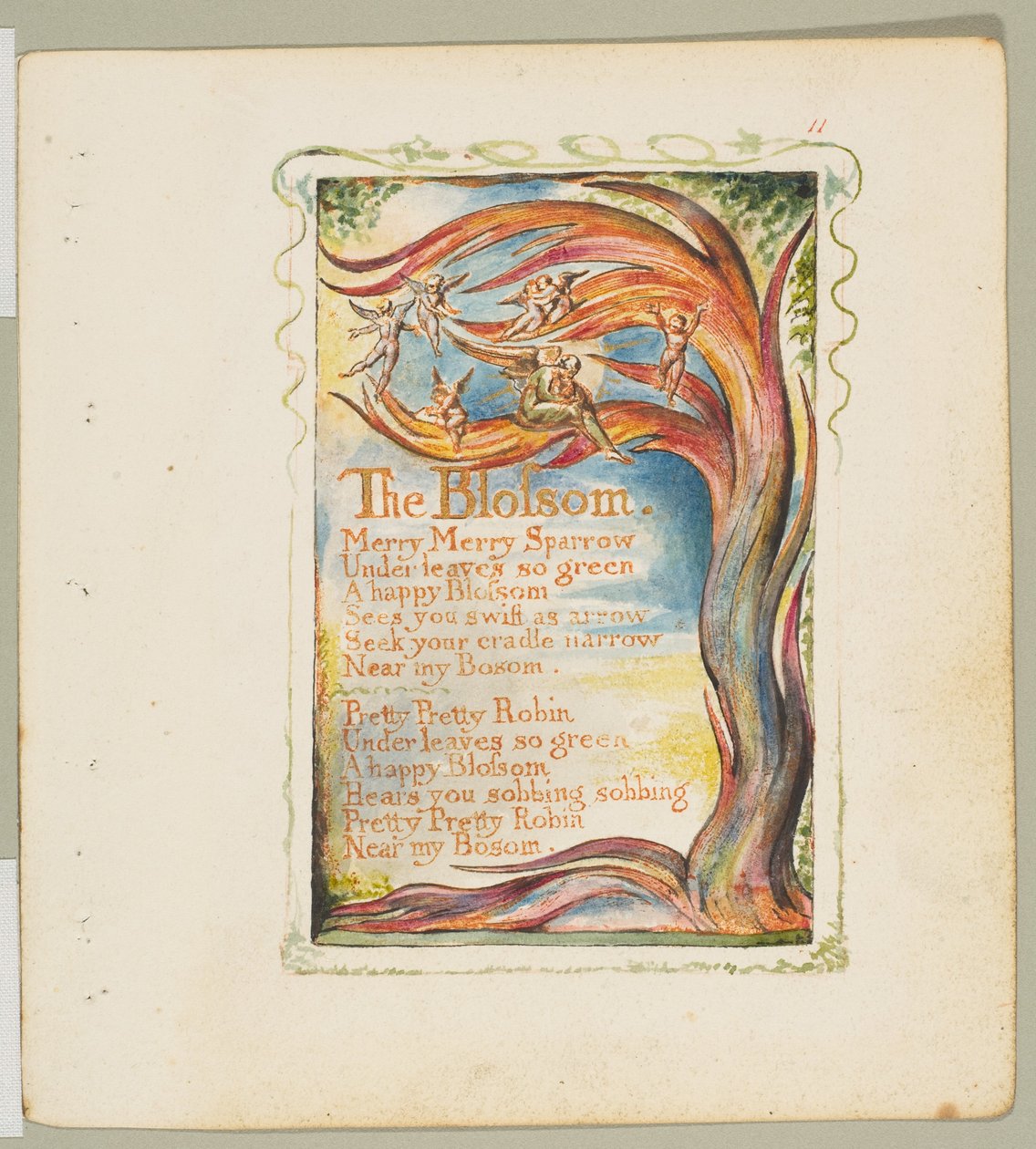 Canções de Inocência e de Experiência: The Blossom: Merry Merry Sparrow, ca. 1825. de William Blake