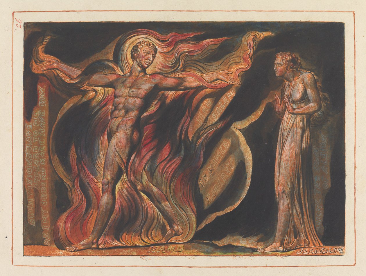 «Tais visões apareceram-me...»; Frontispício do Capítulo 2 (Lâmina 26) de William Blake