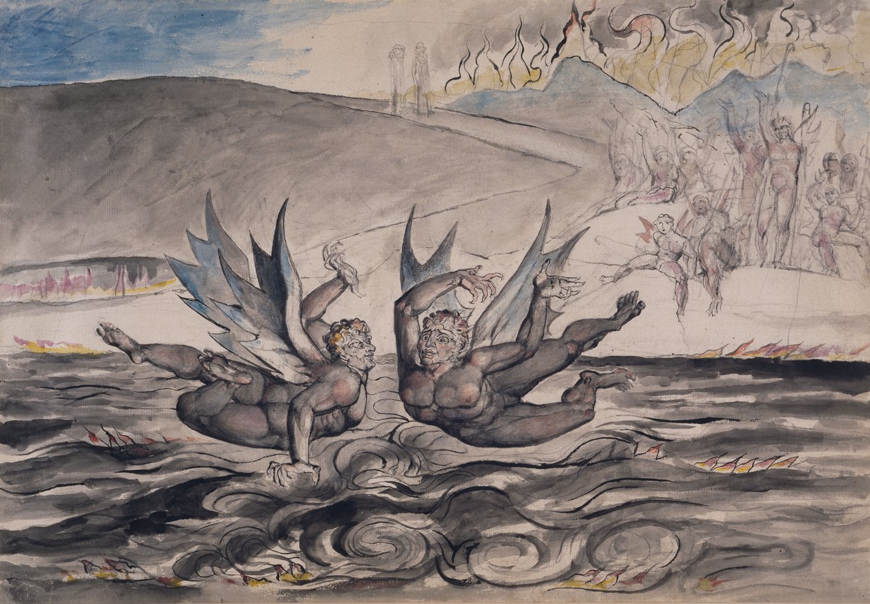 The Baffled Devils Fighting, ilustração de "Inferno" de "The Divine Comedy" de Dante Alighieri de William Blake