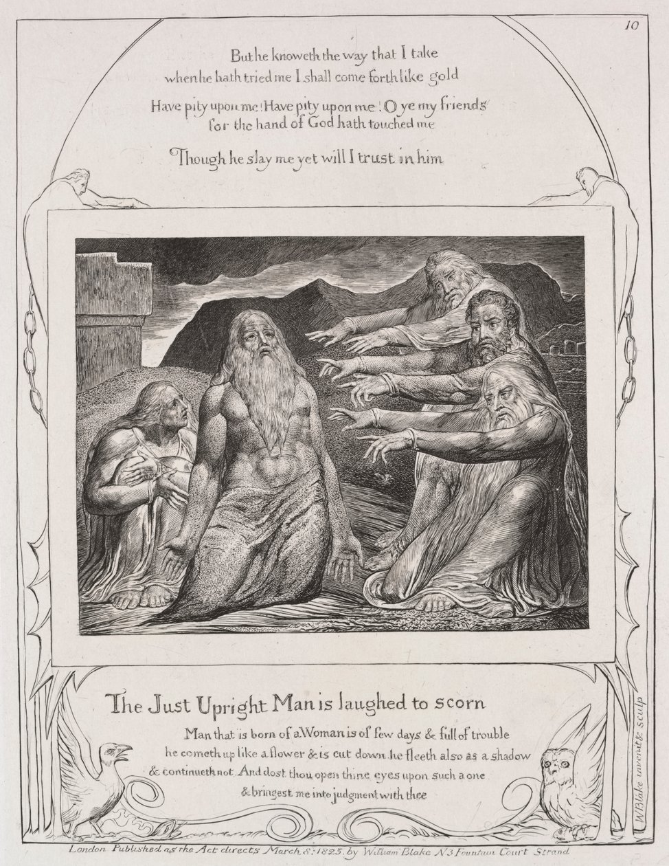 O Livro de Jó: Pl10, O homem justo é ridicularizado de William Blake