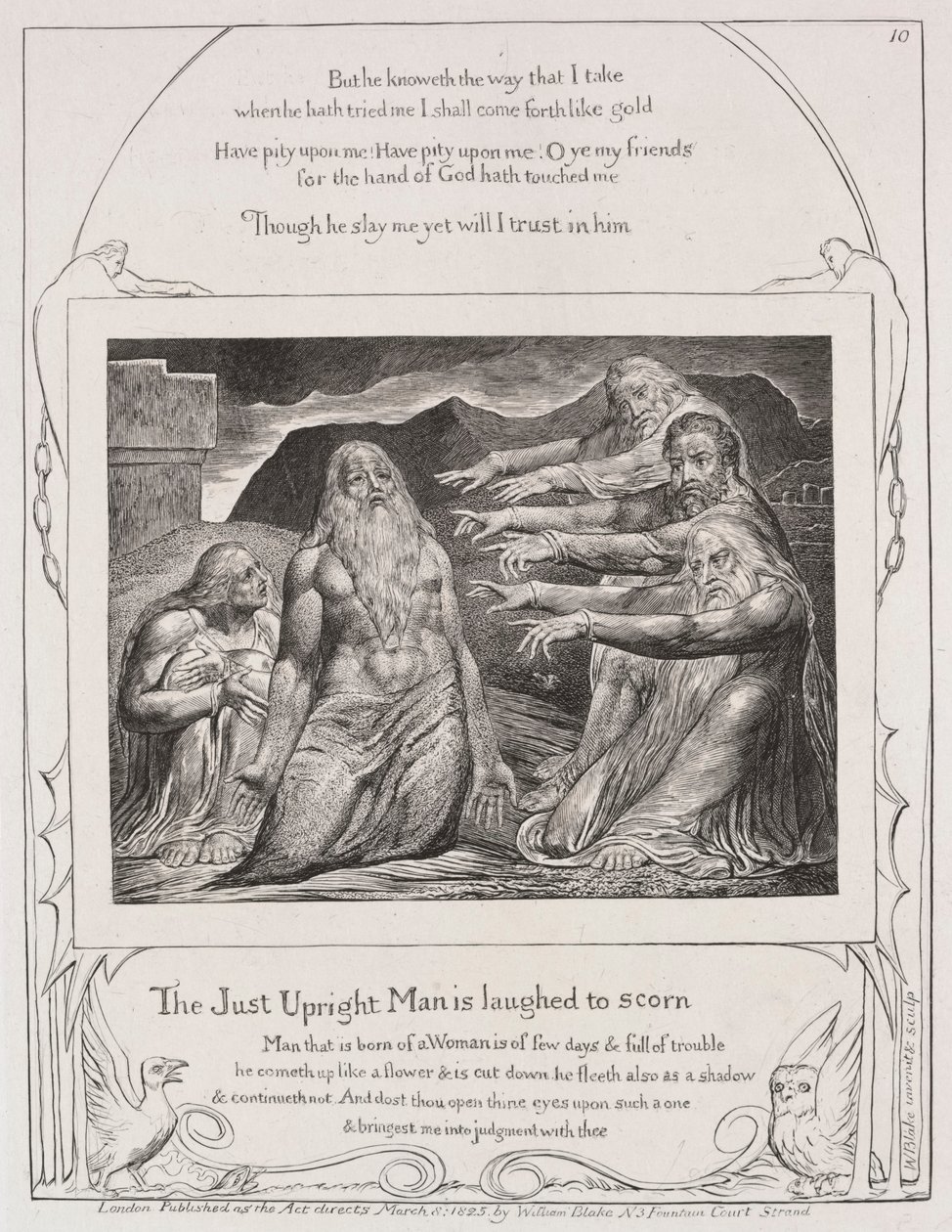 O Livro de Jó: Pl. 10, O homem justo está rindo com desprezo, 1825. de William Blake