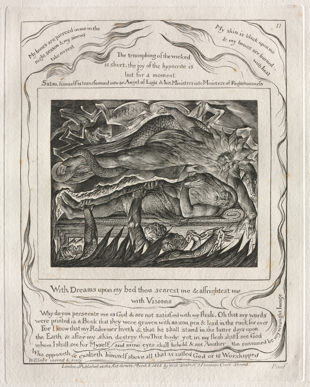 O Livro de Jó: Pl. 11, Com sonhos em minha cama tu me assustas e me amedrontas / com visões de William Blake