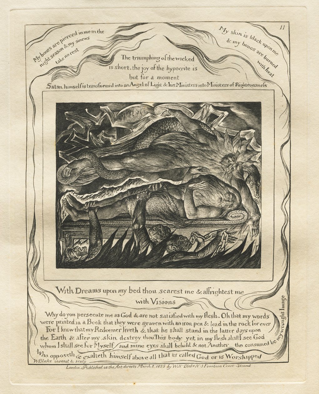 O Livro de Jó: Pl. 11, Com sonhos em minha cama tu me assustas e me amedrontas / com visões de William Blake