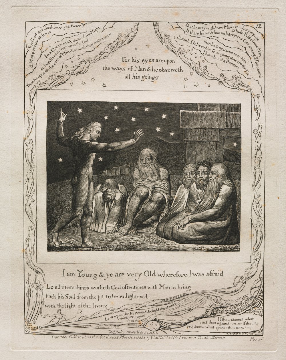 O Livro de Jó: Pl. 12, sou jovem e vós sois muito velhos, por isso tive medo de William Blake