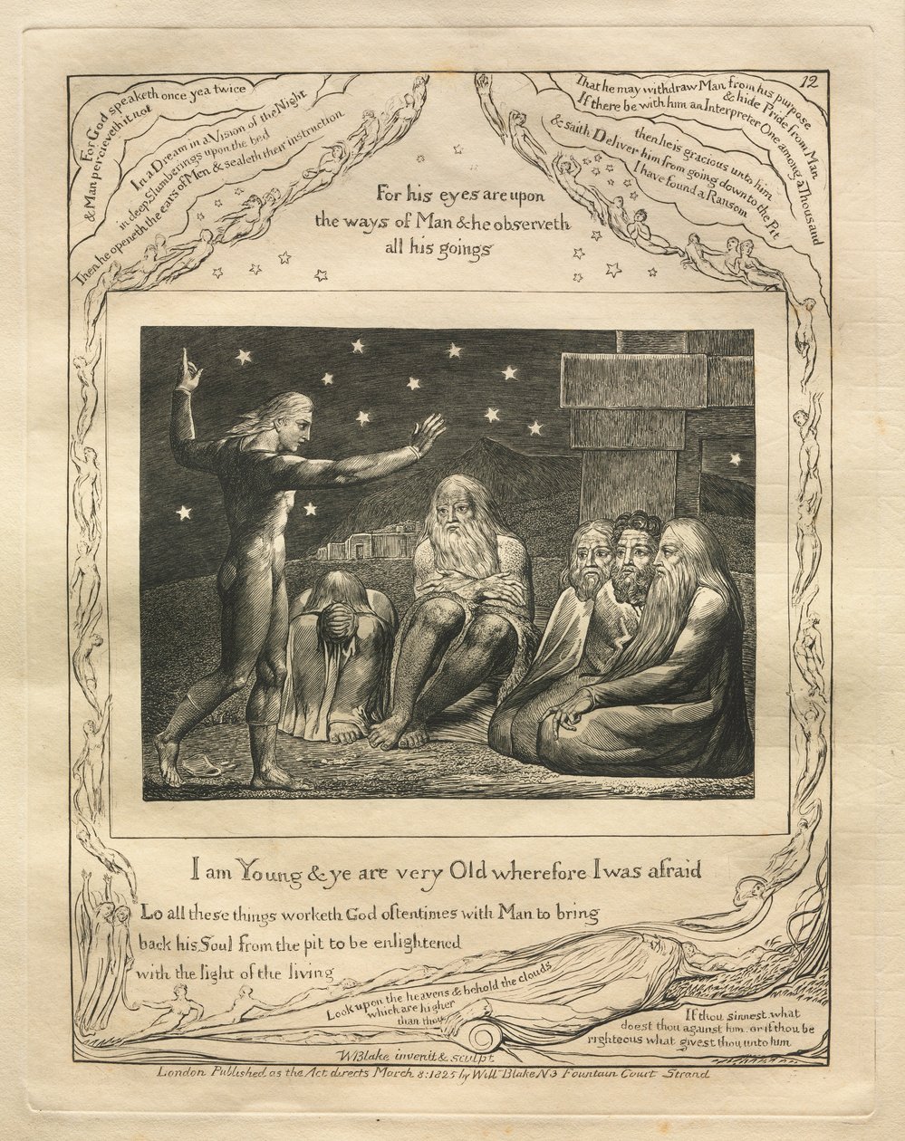 O Livro de Jó: Pl. 12, eu sou jovem e você é muito velho, pelo que tive medo, 1825. de William Blake